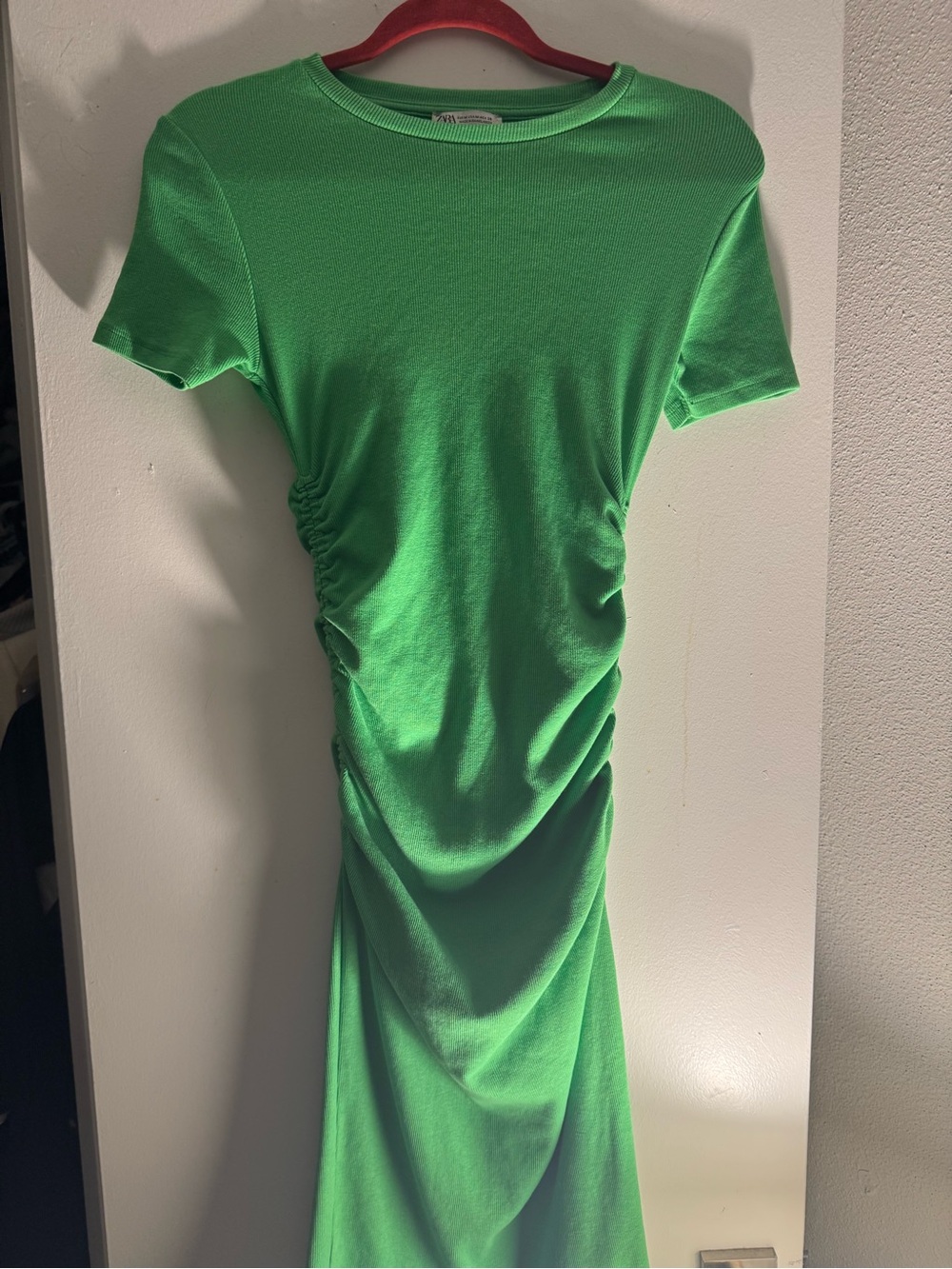 Zara Bright Green Short-Sleeve Ruched Maxi Dress